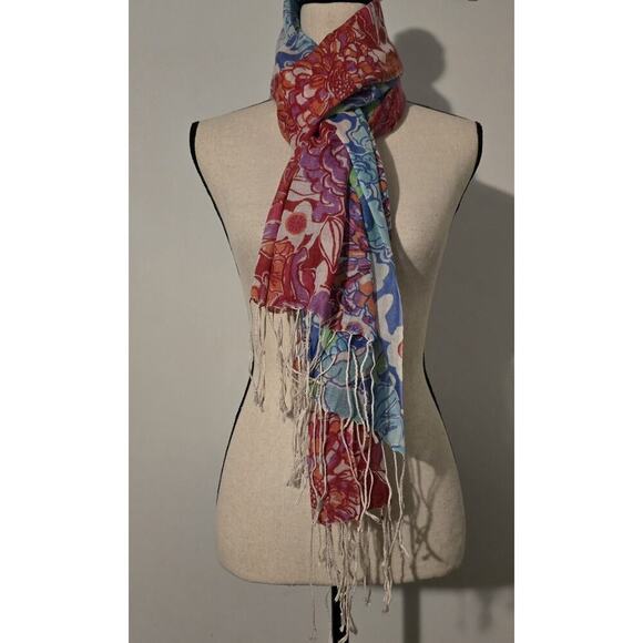 Lilly Pulitzer Murfee Scarf 51%Silk 49% Cashmere Gorgeous Floral & Fringe 78x28 - Picture 5 of 7